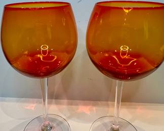 Amberina pedestal wine goblets