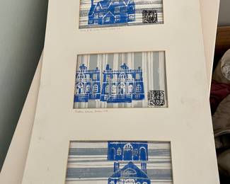 Jacquelyn Robinson hand carved prints of Salem. Custom House, House of Seven Gables, Old Town Hall 