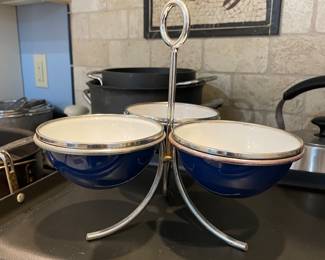 Pottery Barn enamel serving tripod 