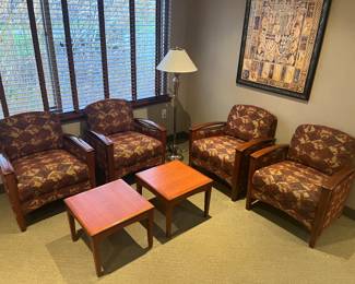 Eight matching armchairs or occasional chairs by Nemschoff, designed by Lawrence Peabody; three matching side/accent tables by Nemschoff.