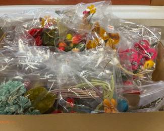 Vintage silk and velvet millinery flowers and lacquered fruit garland
