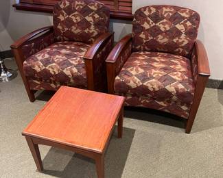 Eight matching armchairs or occasional chairs by Nemschoff, designed by Lawrence Peabody; three matching side/accent tables by Nemschoff.