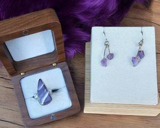 Banded Amethyst Ring Amethyst Drop Dangle Earrings  Tested 