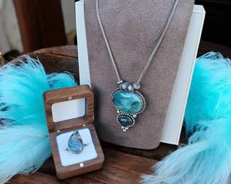 Stick Agate Ring Blue Apatite Necklace  Tested