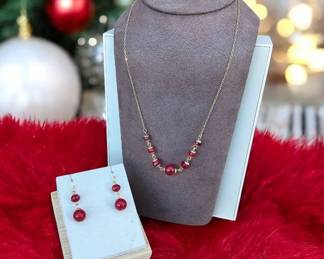 Red Jadeite Necklace Matching Earrings  Tested