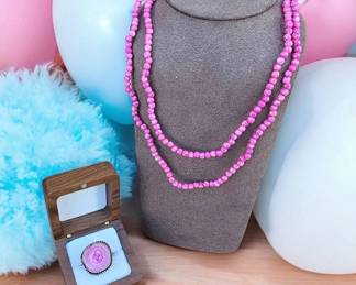 Pink Solar Quartz Ring Necklace  Tested 