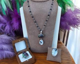 Ruby Zoisite Rainbow Moonstone Necklace  Moonstone  Ruby Fuchsite Rings  Tested  See Video