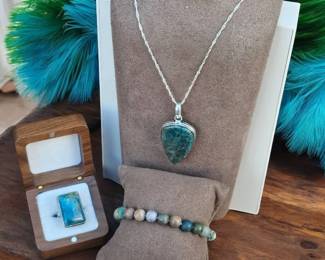 Blue Apatite Necklace Ring  MultiStone Bracelet  Tested 