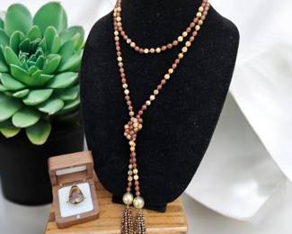 Australian Outback Jasper Ring MultiStone Boho Tassel Necklace  Tested