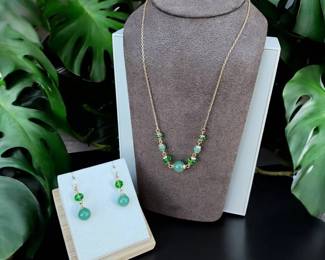 Green Jadeite Necklace Matching Earrings  Tested 