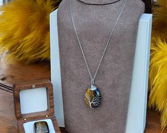 Tree Of Life Wire Wrapped Tigers Eye Necklace Ring  Tested