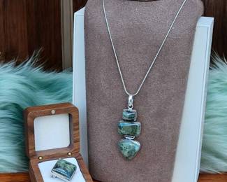 Radiant Green Moss Prehnite Necklace Ring  Tested 