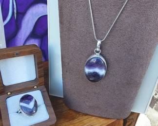 Pretty Banded Amethyst Necklace Ring  Tested