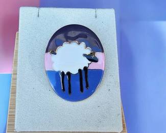 Helene Scott Sheep Porcelain Brooch Pin