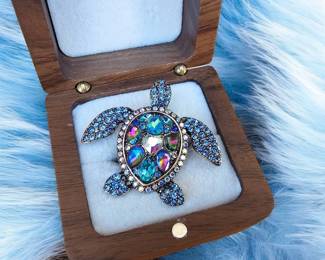 Turtle With Iridescent Stones Brooch