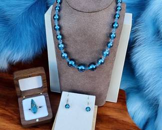 Slate Blue Apatite Ring Tested  Necklace  Matching Earrings