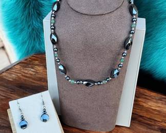 Simply Devine Hematite Necklace With Jade Balls Earrings  Tested