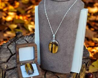 Elegant Tigers Eye Necklace Ring  Tested