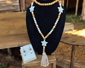 Bohemian Howlite Star Wooden Necklace Howlite Elephant Earrings  Tested