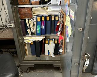 Vintage Heavy Duty Stand-up Floor Safe on metal wheels 