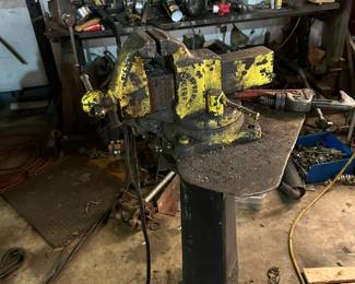 Antique Vintage Commercial Vice mounted on Cast Iron Stand