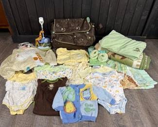 Lot - 58
It's a Safari Out There! Jungle Themed Baby Nursery Lamp, Blankets, & Clothing