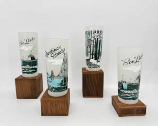 Lot - 5
Mid Century Soo Locks, Mackinac Bridge, & Hartwick Pines Souvenir Glasses