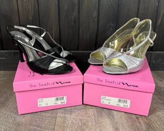 Lot - 41
(2)NEW Nina "Glana" Peep Toe Sling Back Heels in Black and Royal Silver Sz 9.5