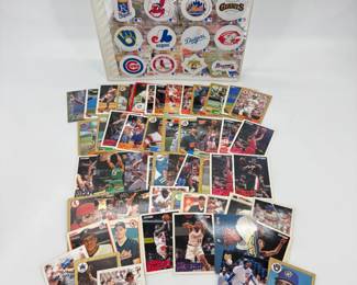Lot - 48
Variety of Mostly 1990s Baseball & Basketball Cards + Empty Binder