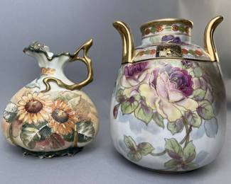 Lot 186 | Art Nouveau Hand Painted Nippon Vase & Pitcher
