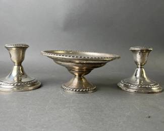 Lot 46 | Sterling Silver Dish & Gorham Candlestick Holders
