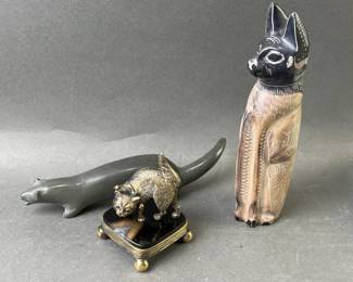 Lot 168 | Cristofle Bronze Cat Figurine & Stone Figurines
