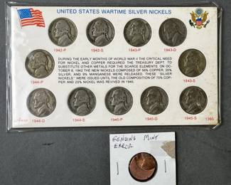 Lot 159 | Mint Error Penny & Silver Wartime Nickels
