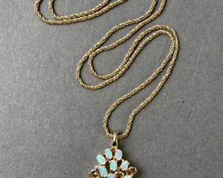 Lot 8 | 14K Gold Chain & Italian Faux Opal Pendant
