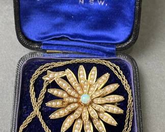 Lot 180 | Antique 14K Gold, Opal & Seed Pearl Pin/Pendant
