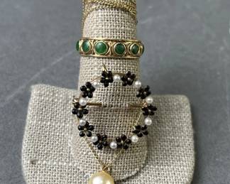 Lot 177 | 14K Gold & Emerald Ring, 14K Pin & Pearl
