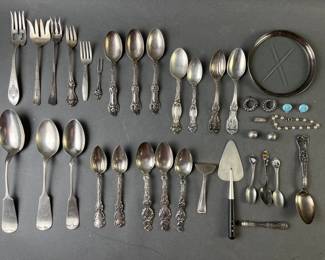 Lot 127 | Sterling Silver Flatware Jewelry & Coaster & More
