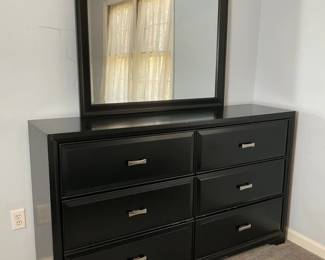 Sleek Black 6Drawer Dresser with Mirror 