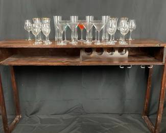 Vintage Bar Table and Glassware Set 