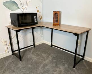 LShaped Desk with Hamilton Beach Microwave and Jewelry Box 