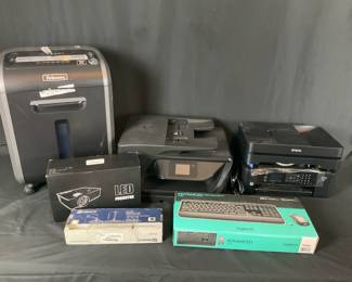 Office Equipment Lot Shredders, Printers, Projector, and Accessories 