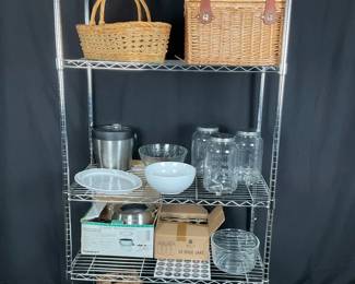 Kitchen, Glass Jars, Baskets, Shelf Contents 