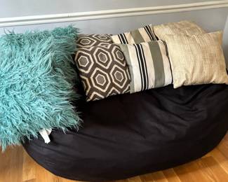 Oversized Black Bean Bag with Decorative Pillows 