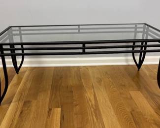 Glass Coffee Table with Black Metal Frame 
