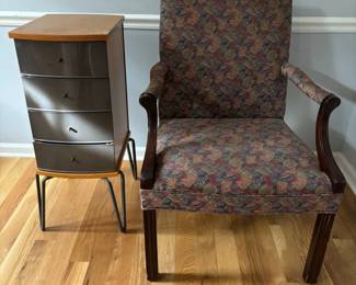 Wooden Accent Chair and Modern Metal Side Table 
