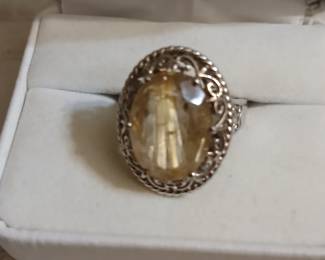 sterling and retilated quartz ring.