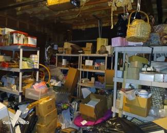Garage filled with christmas nib and misc.