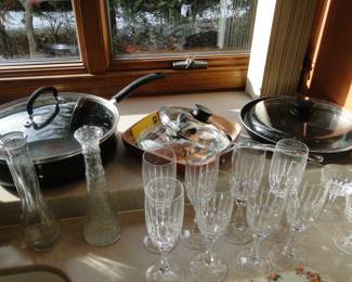 Pots and pans and crystal items too