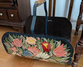 Vintage hand painted metal magazine holder