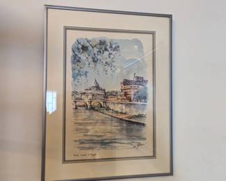 Castel Sant'Angelo  - mid century offset print by Fausto Bettelli, signed and titled.